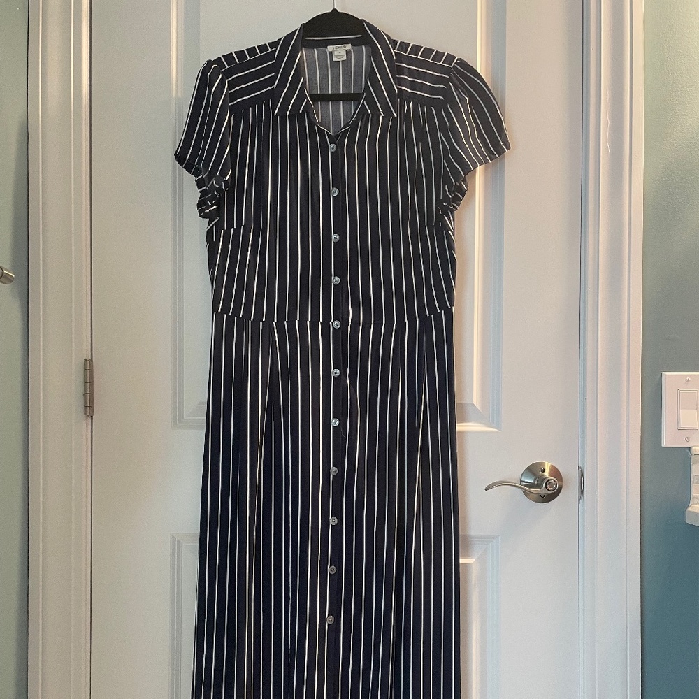 J Crew Long Shirt Dress Blue White Stripes Medium